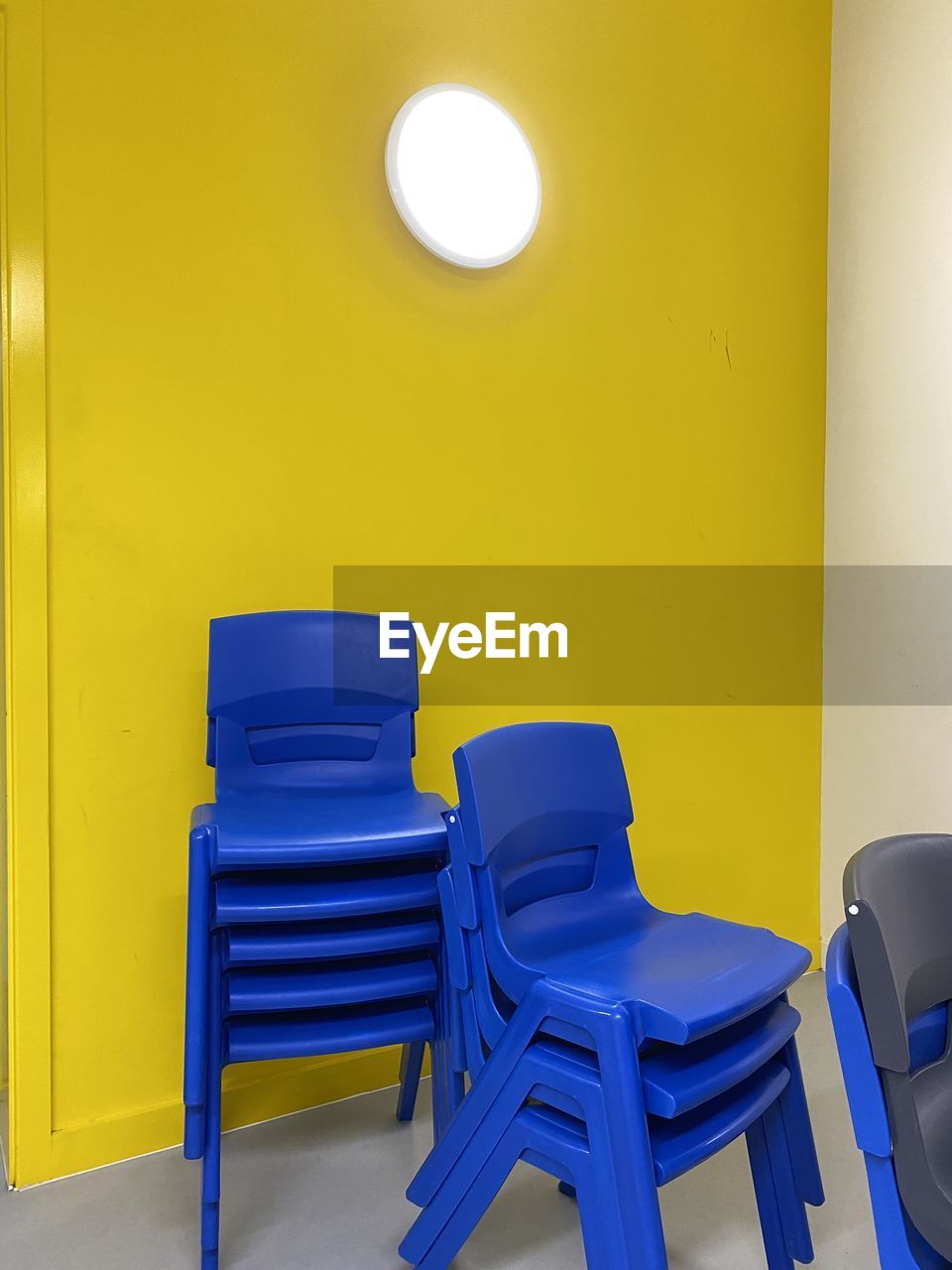 yellow, blue, indoors, no people, technology, wall - building feature