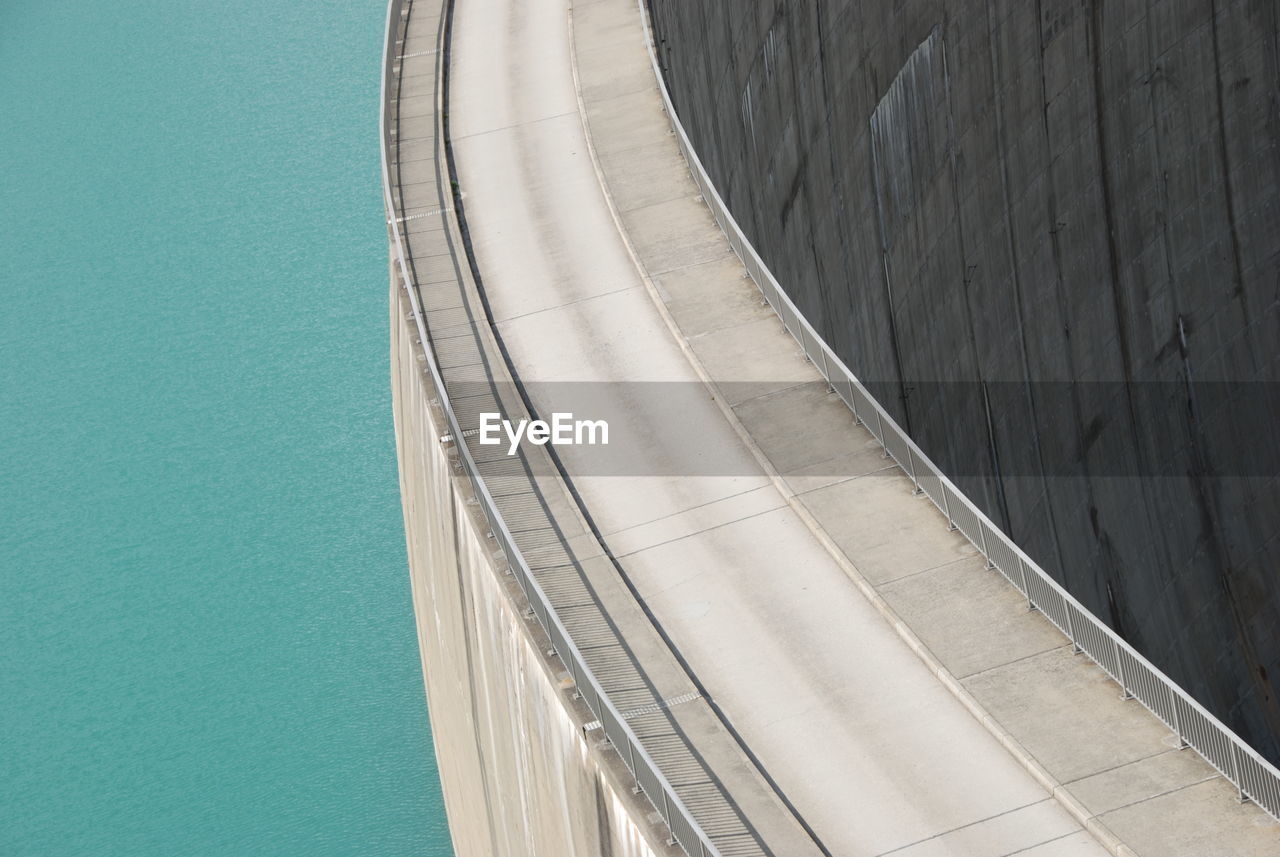 High angle view of dam by barrier lake