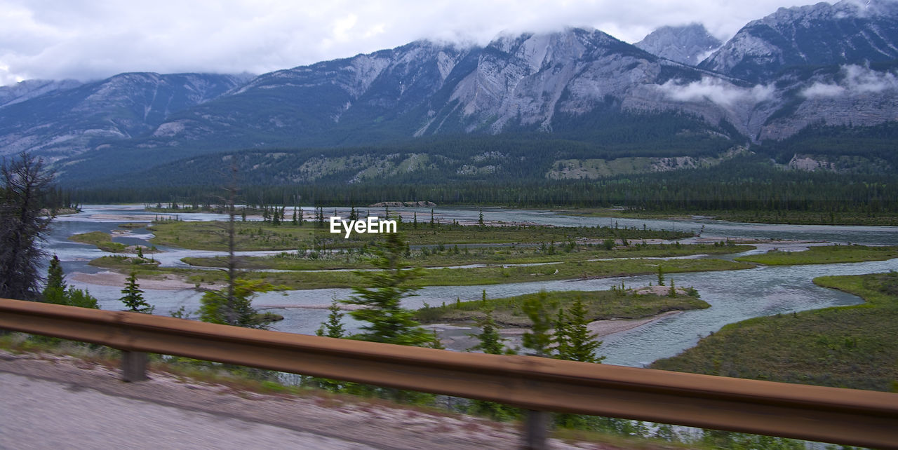 SCENIC VIEW OF RIVER AND MOUNTAINS