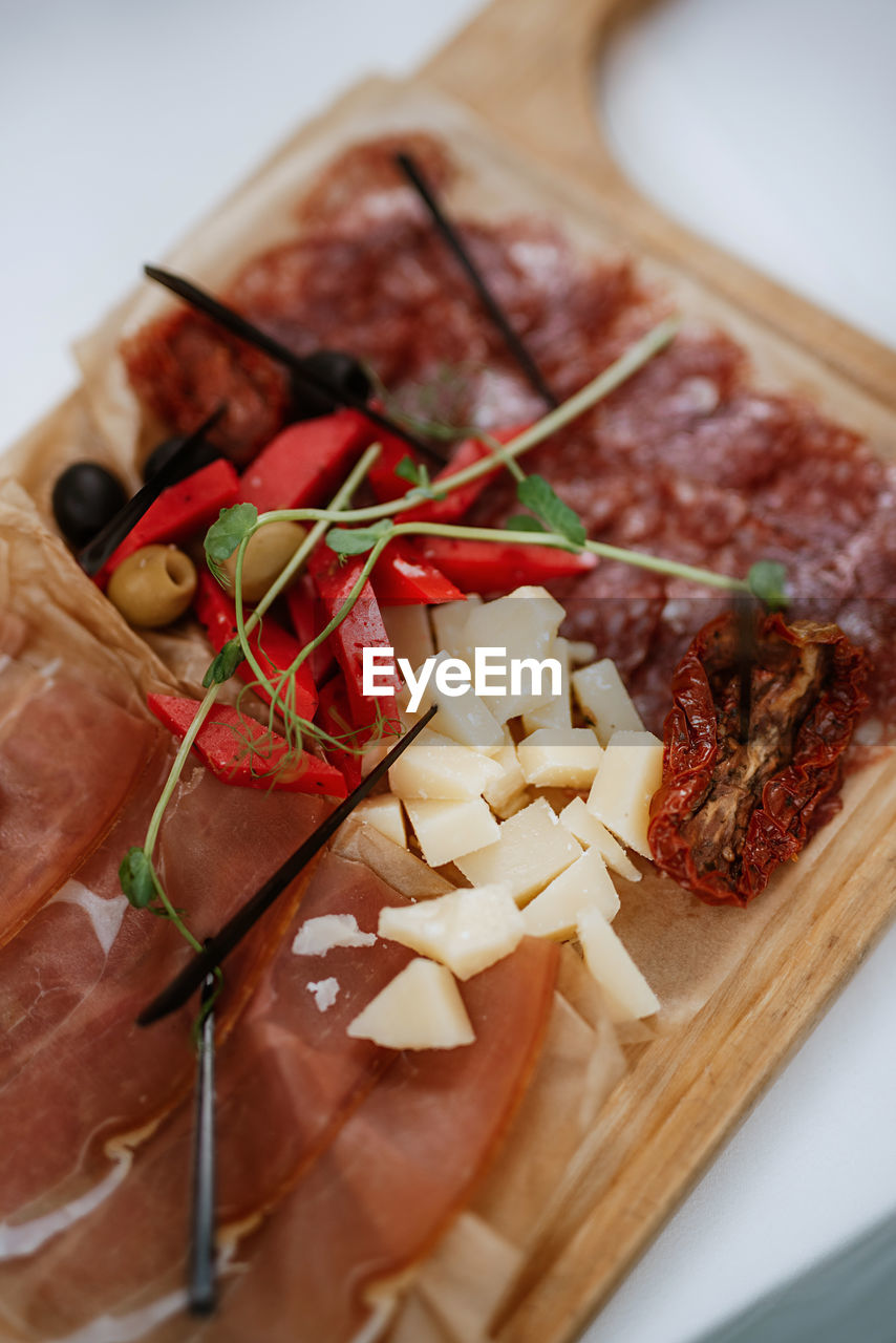 high angle view of food on cutting board