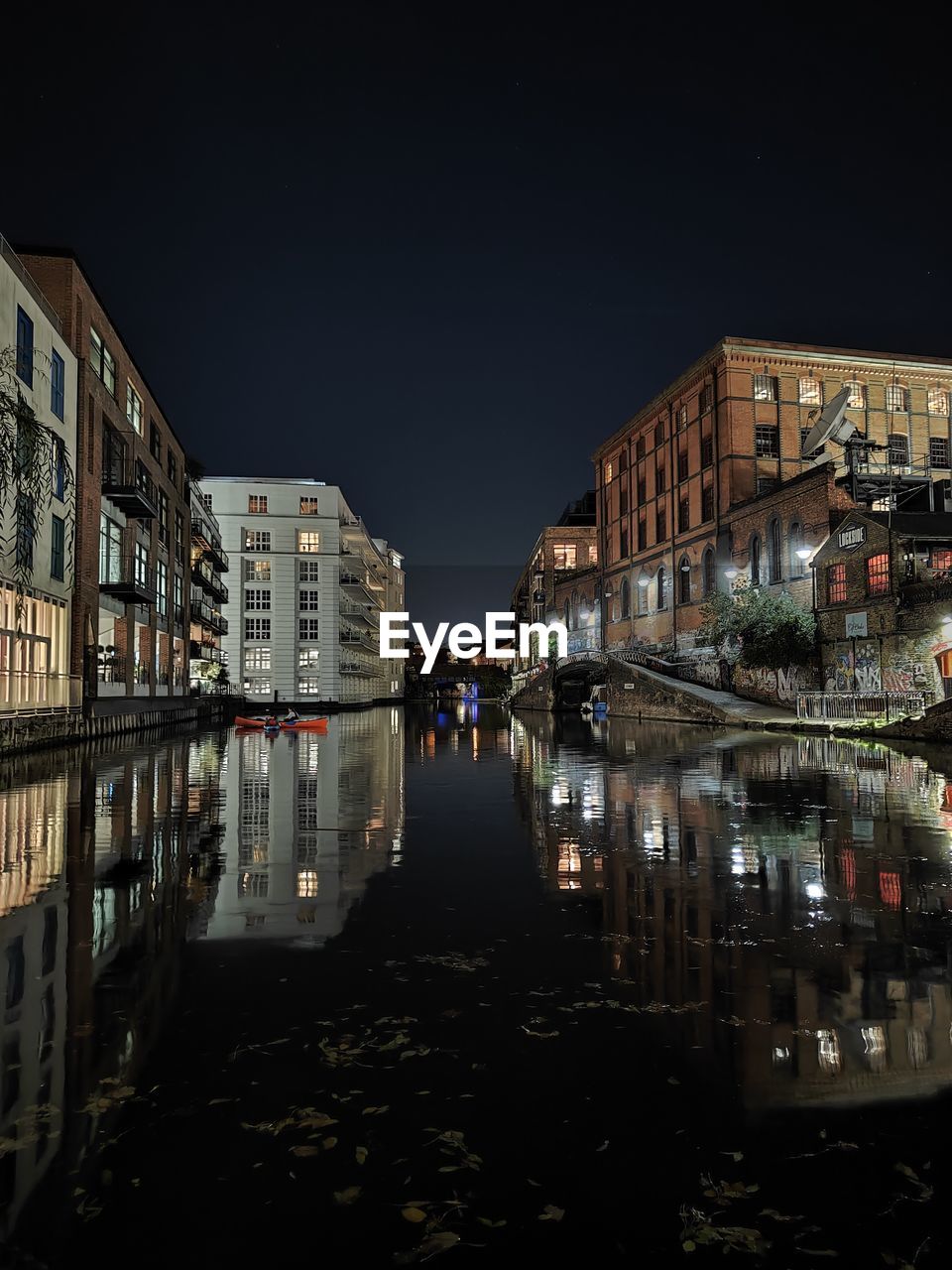 Night life city view over canal 