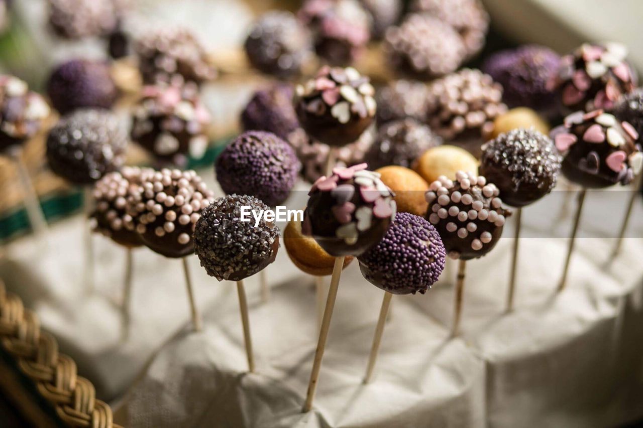 Close-up of chocolate lollipops