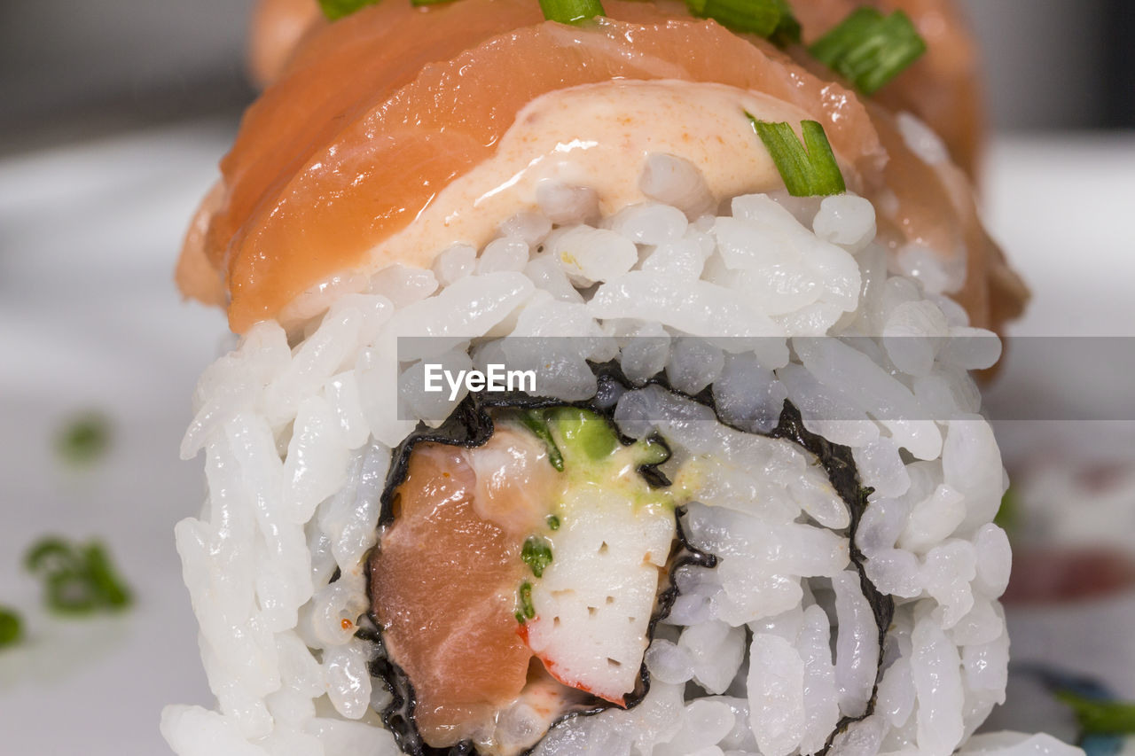 Close-up of sushi served in plate