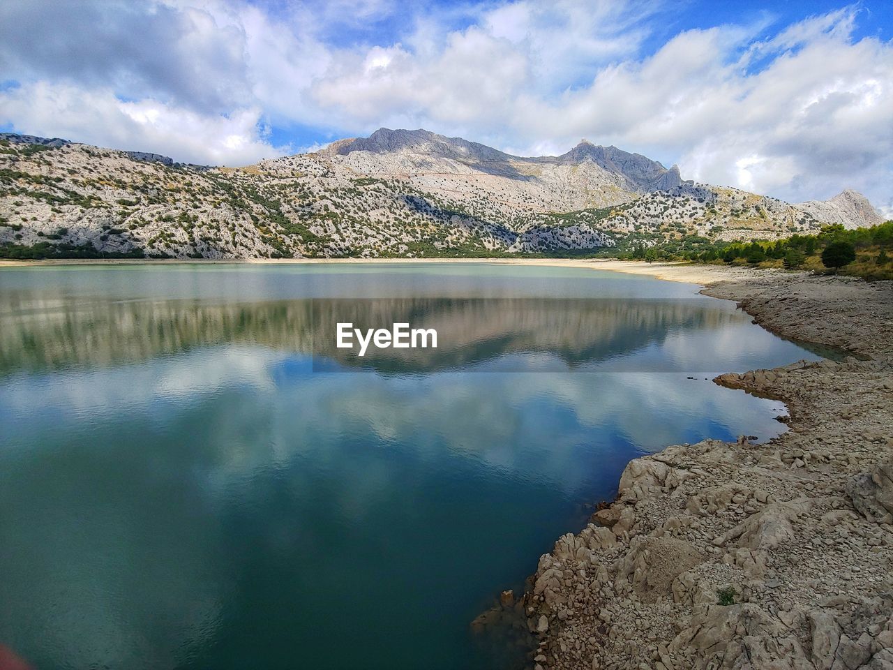 Lake reflection with blue skies