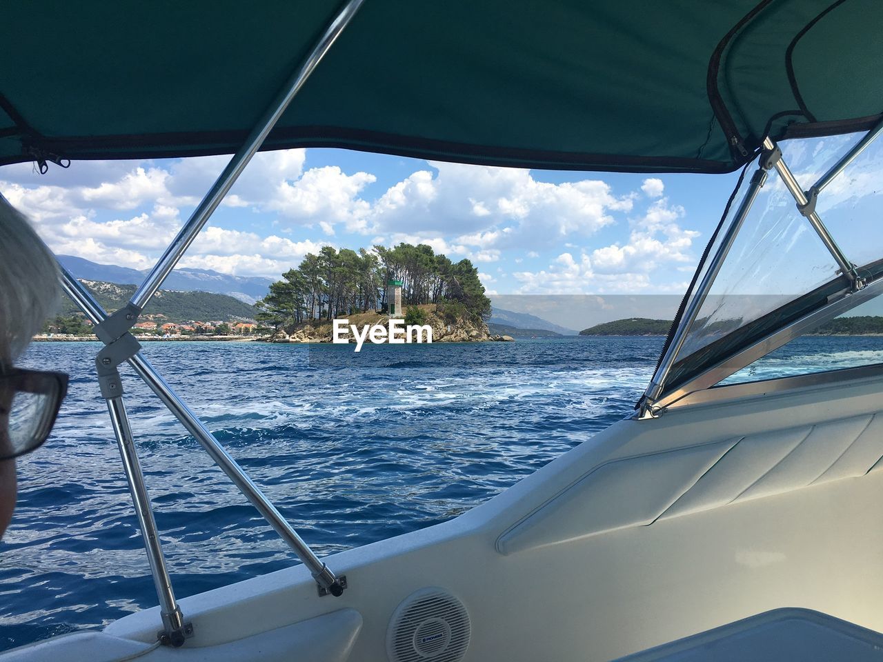 Panoramic view of sea seen through boat window in croatia 