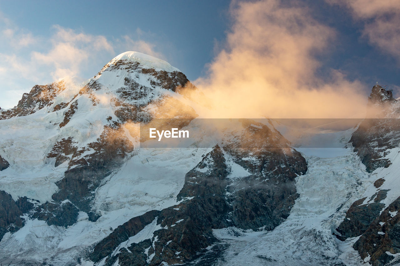 Panoramic view of snowcapped mountains against sky