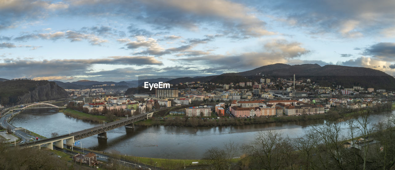 high angle view of bridge over river against sky