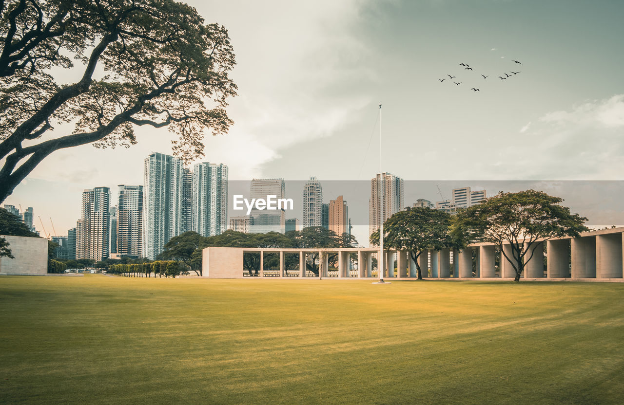 View of skyscraper buildings from afar