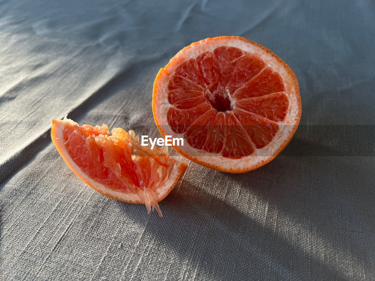 close-up of lemon slice on table