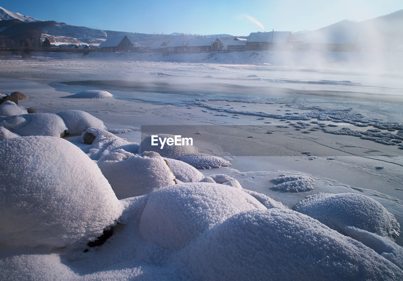 Scenic view of frozen lake against sky