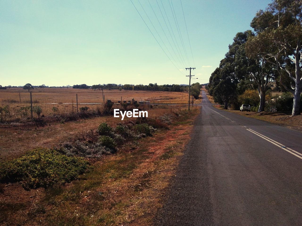 Road by field against sky