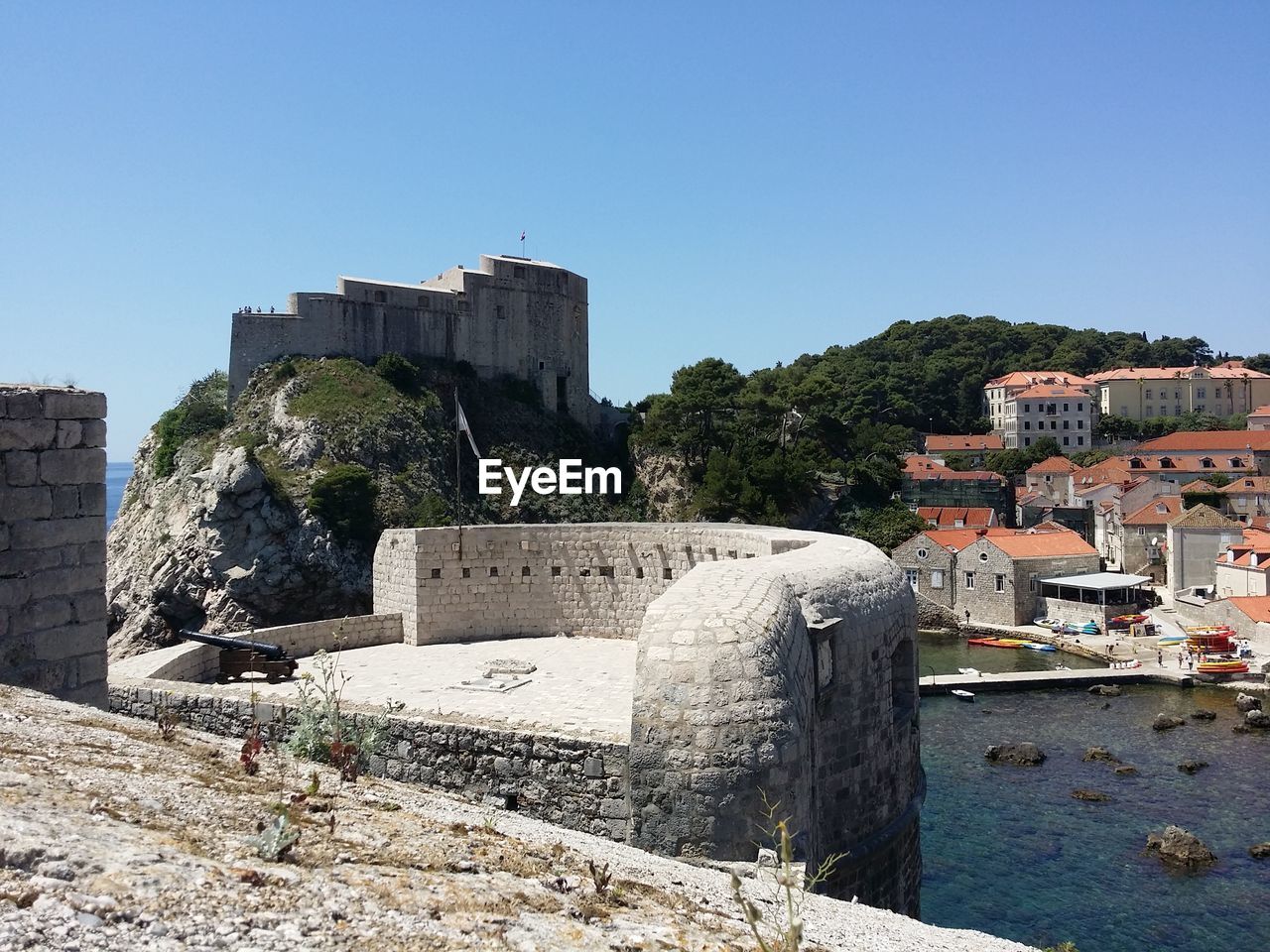 Buildings against clear blue sky