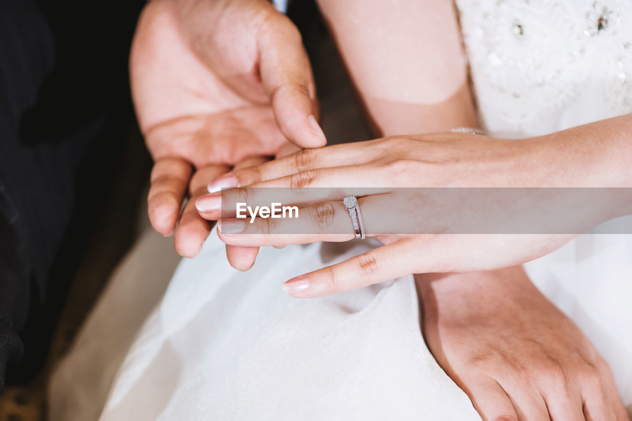 High angle view of couple during wedding ceremony