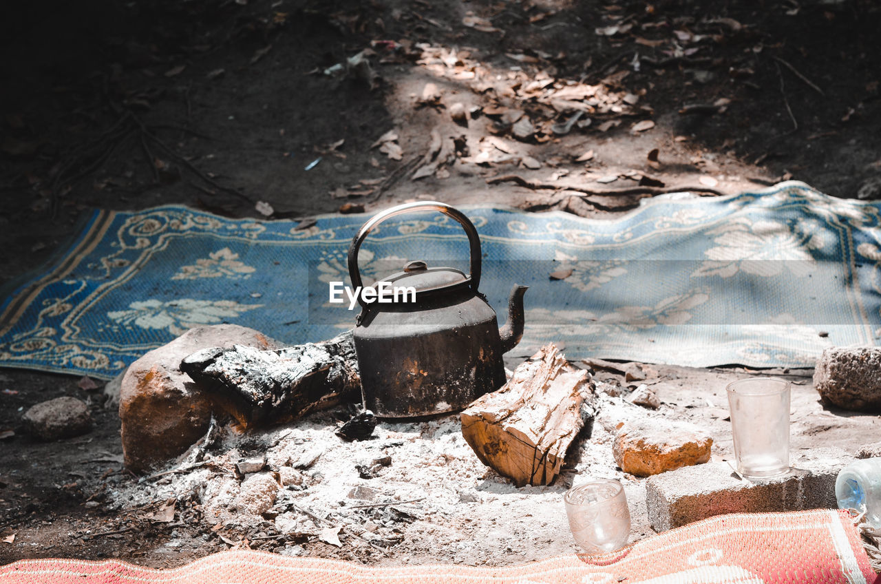 HIGH ANGLE VIEW OF MEAT IN COOKING PAN