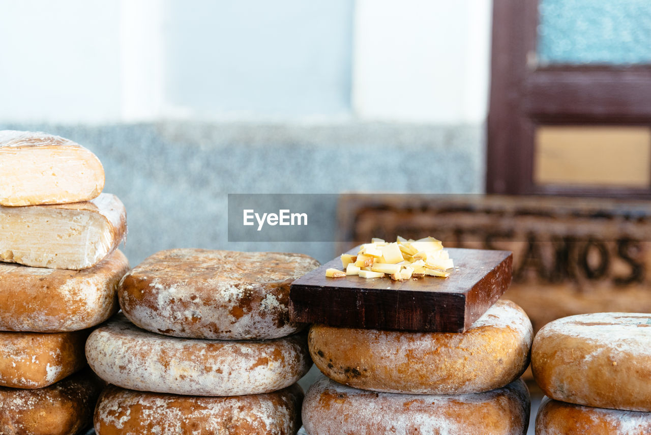 Stack of bread at bakery