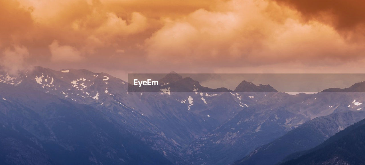 Panoramic view of snowcapped mountains against sky