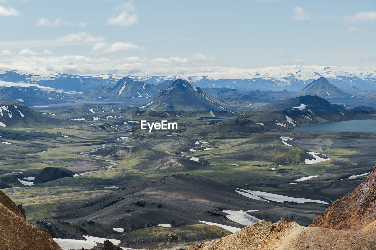 View of landscape in iceland on a nice sunny day during famous laugavegur trail