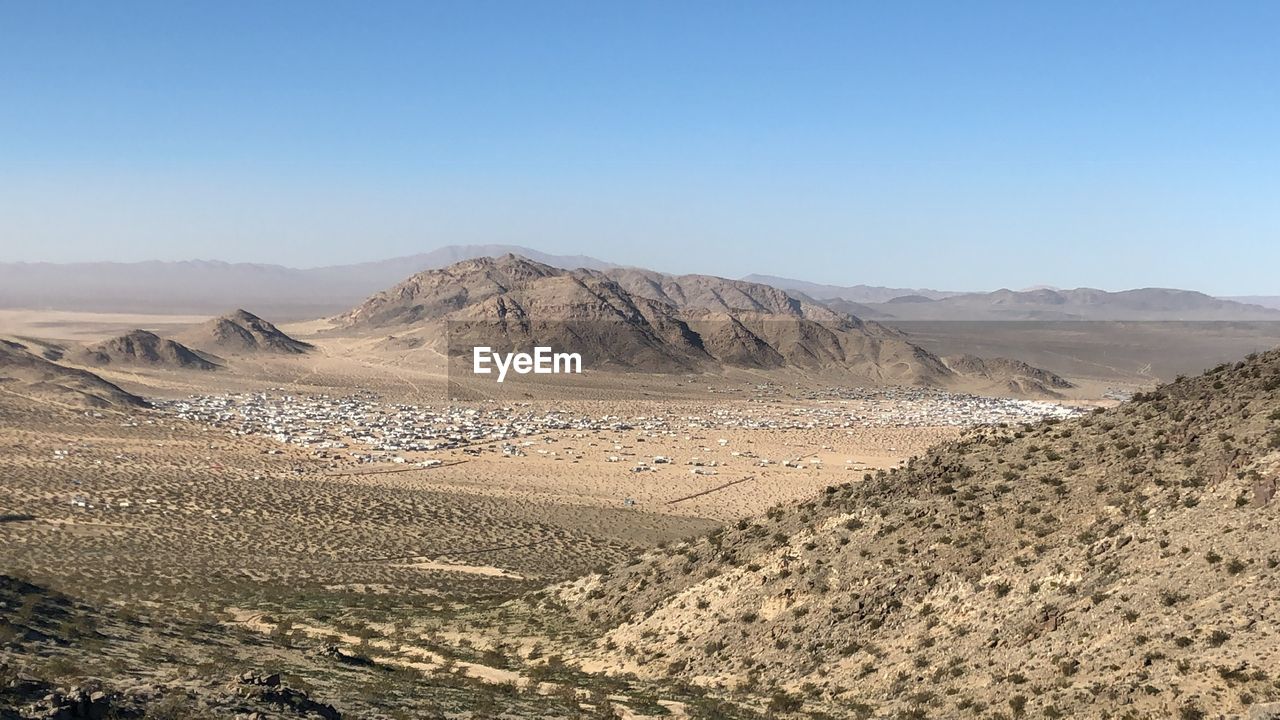 Scenic view of desert against clear sky