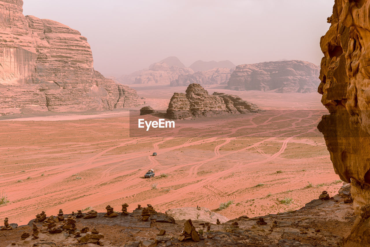 Panoramic view of the desert of wadi rum