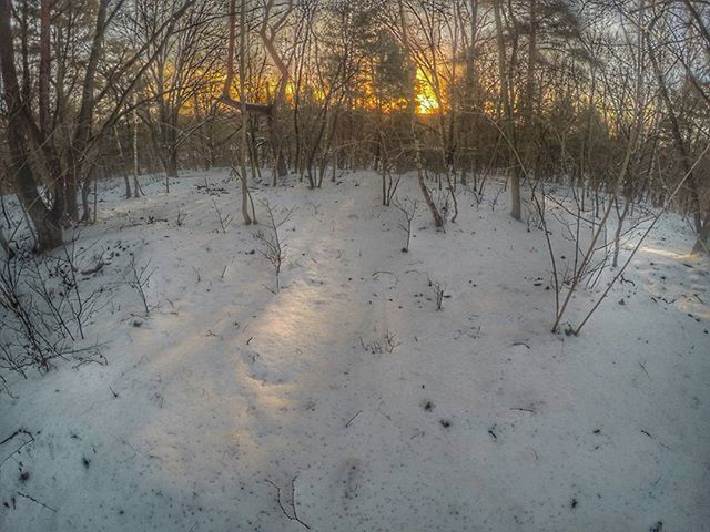 SNOW COVERED LANDSCAPE AT SUNSET