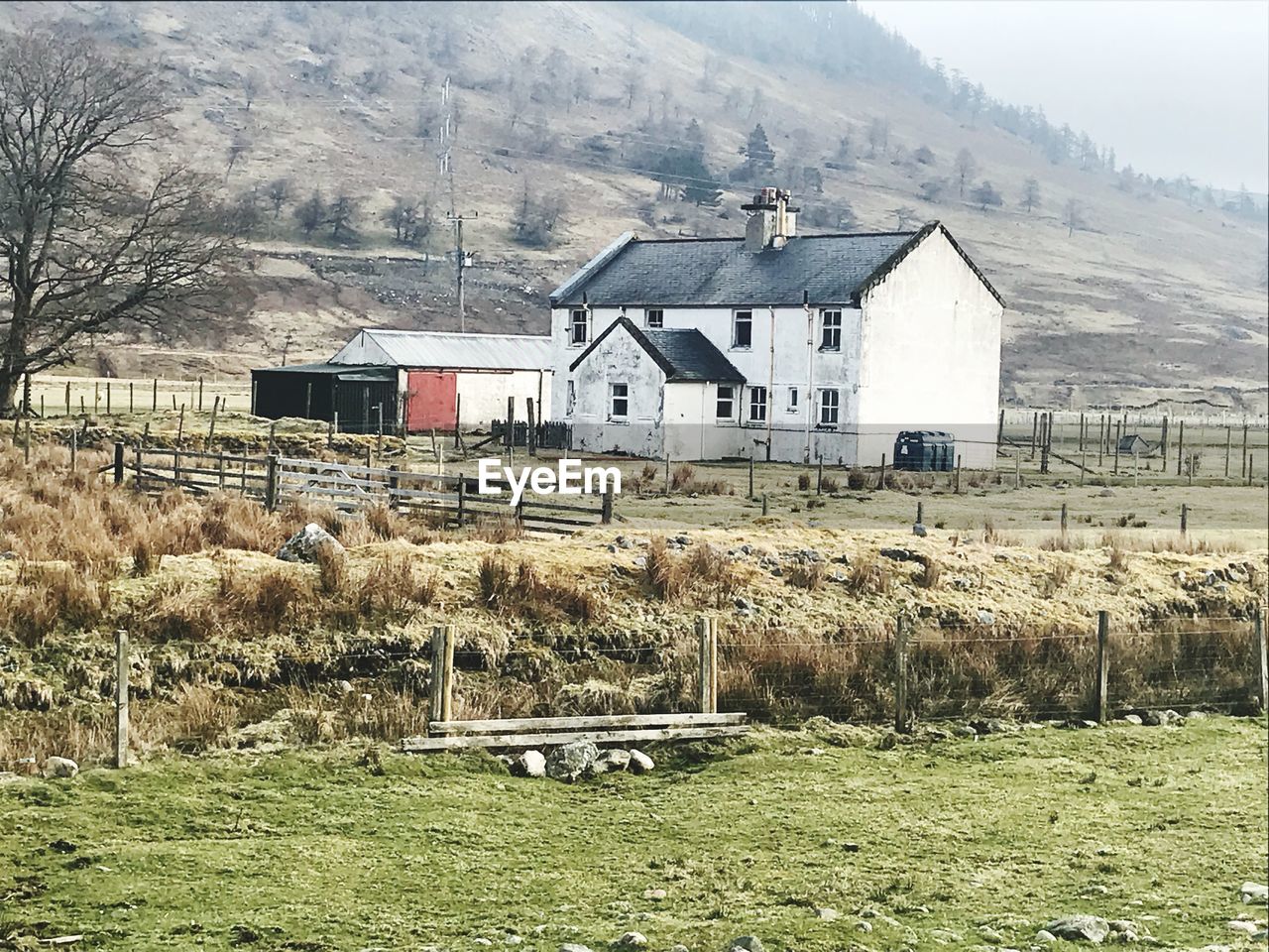 HOUSES ON FIELD AGAINST SKY