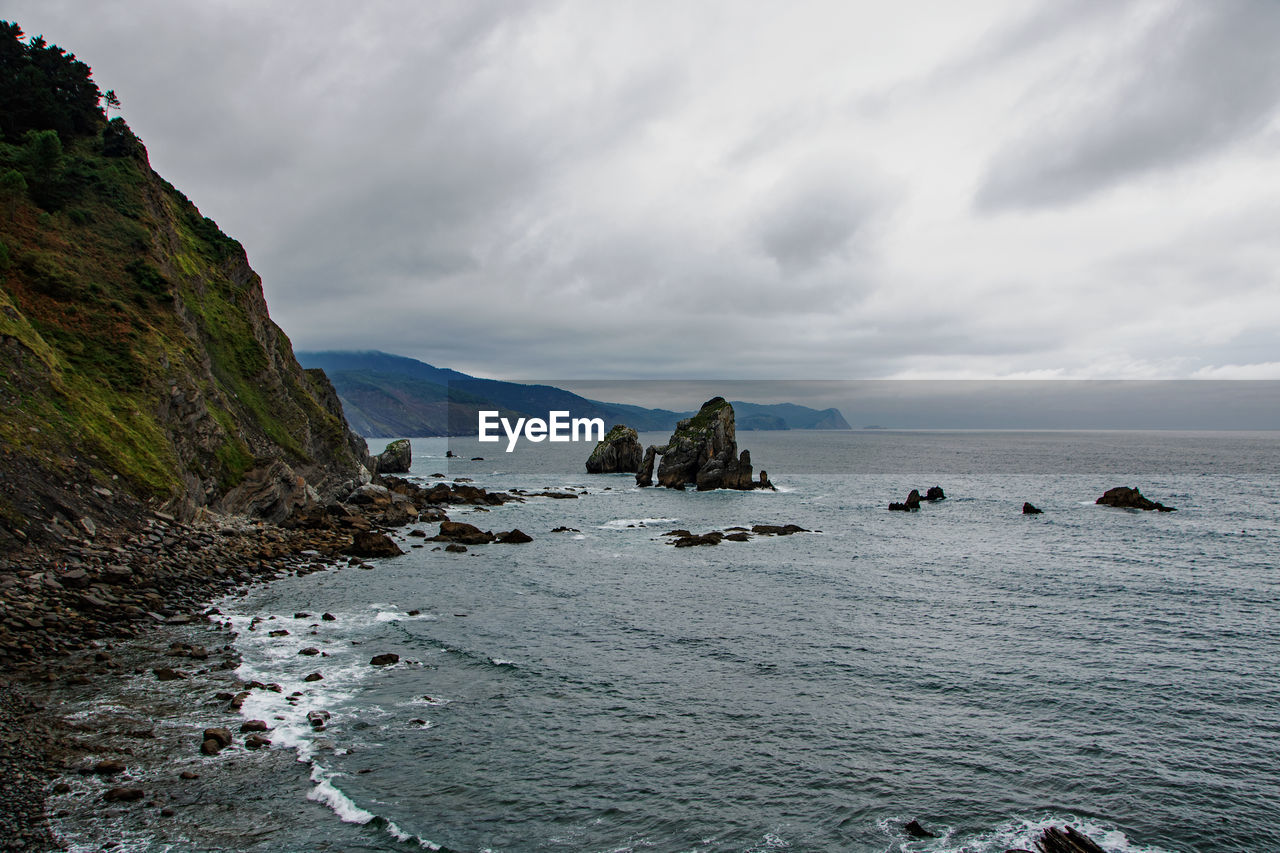 SCENIC VIEW OF SEA AND ROCKS AGAINST SKY