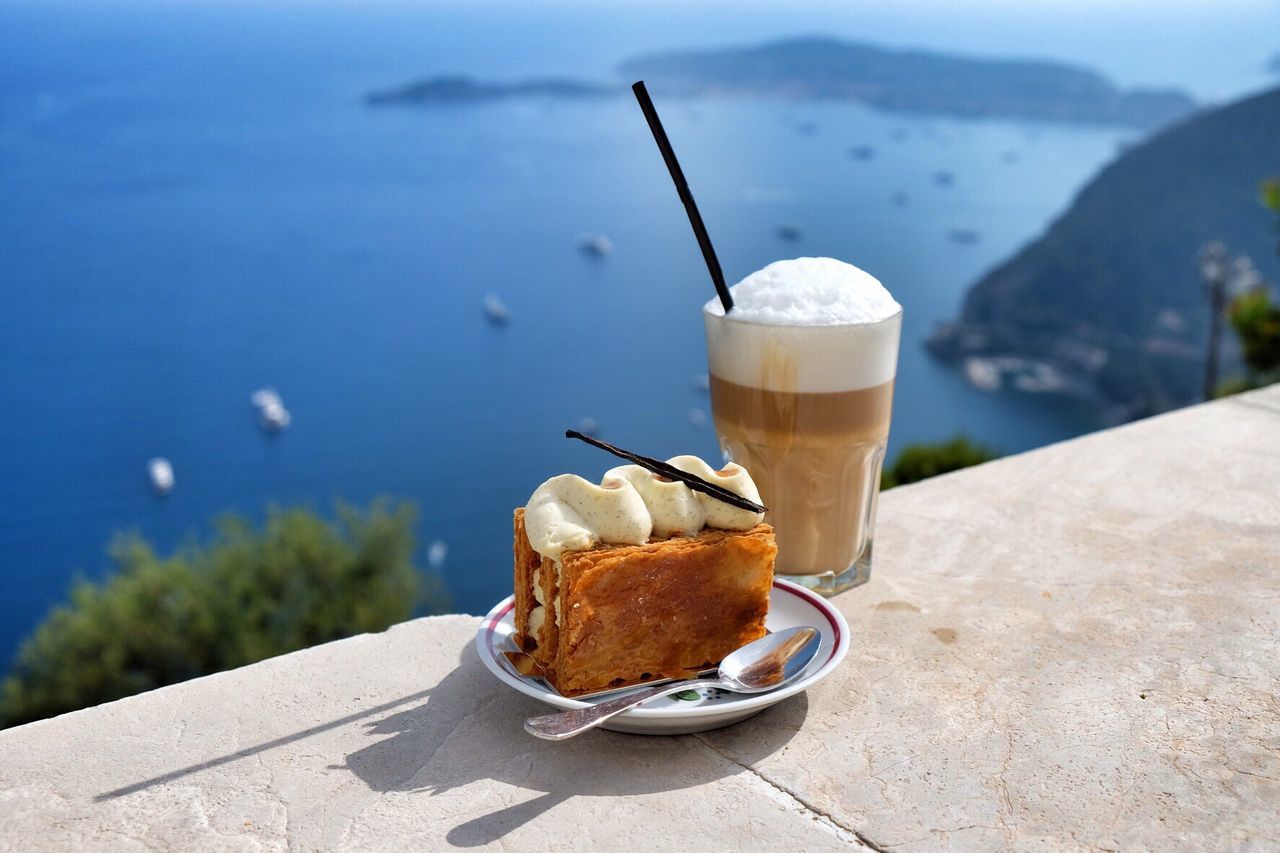 Close-up of dessert on balcony