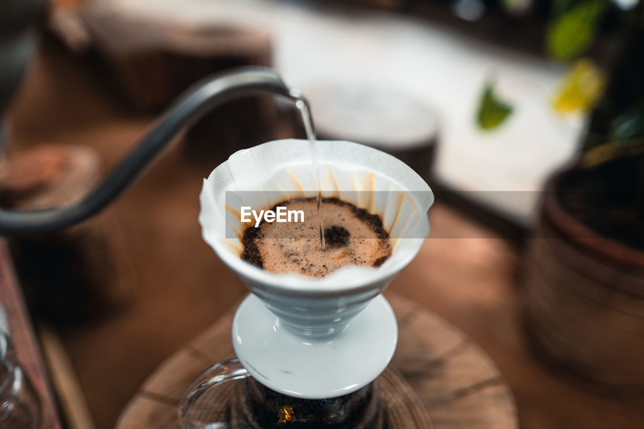 High angle view of coffee on table