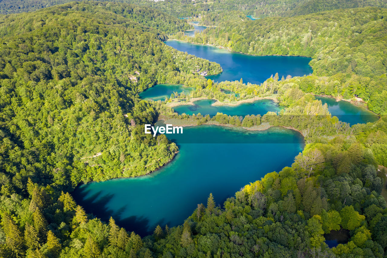 Aerial view of the lakes on the plitvice lakes national park, croatia