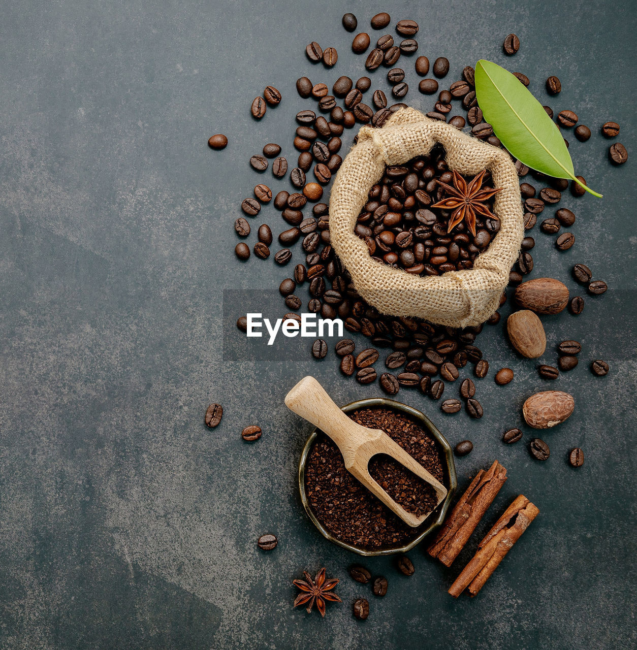 high angle view of various spices on table