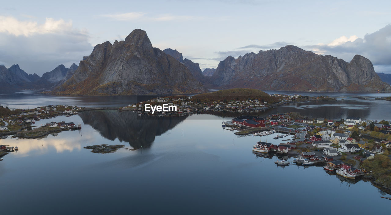 Reine village environment from an aerial point of view