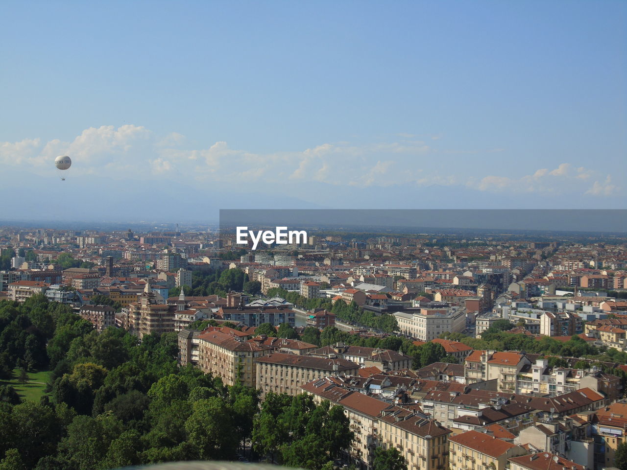 High angle shot of townscape against sky