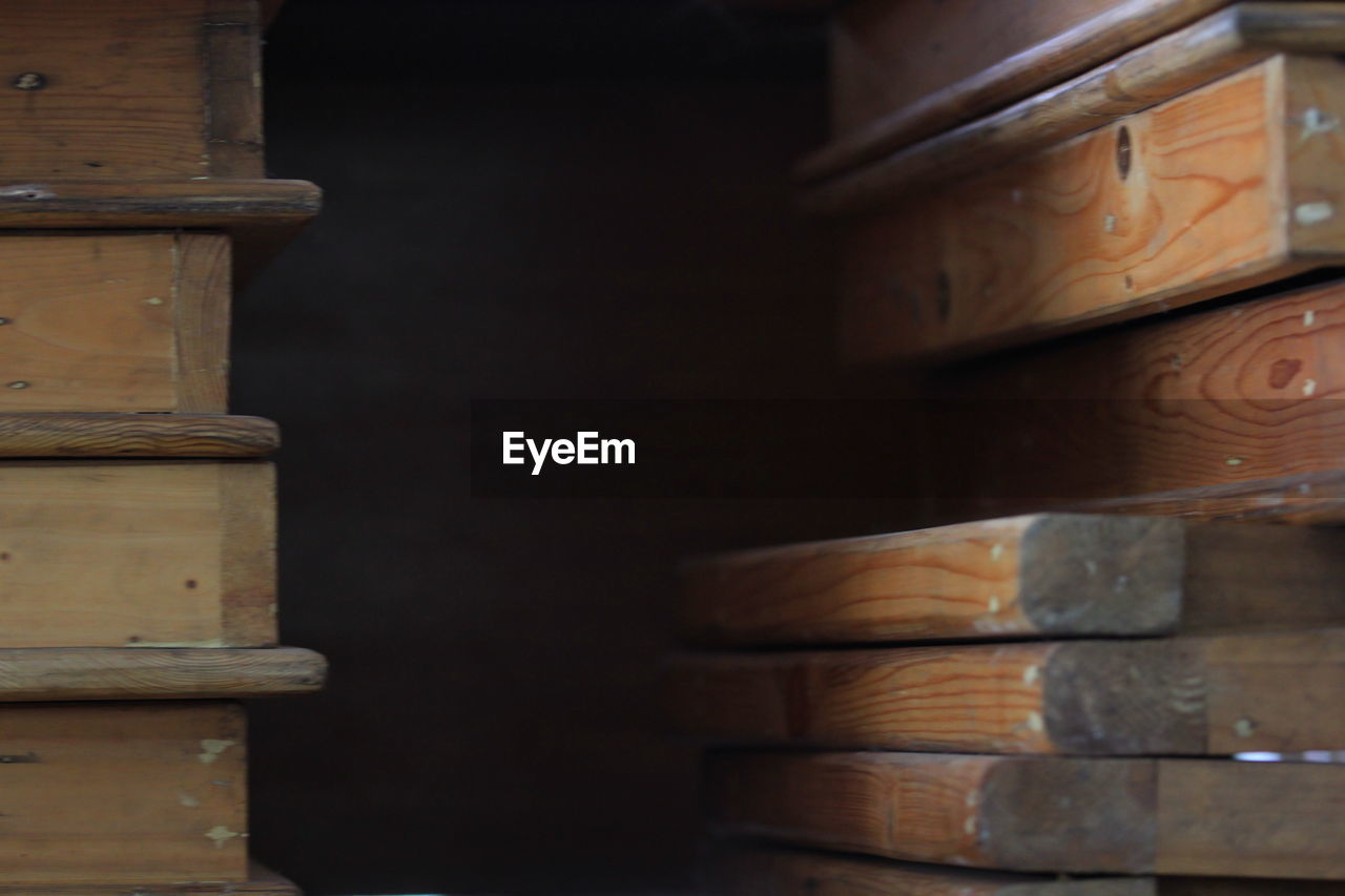 CLOSE-UP OF STACK OF WOODEN WOOD