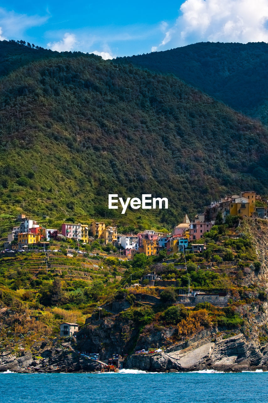 Scenic view of river with mountain in background