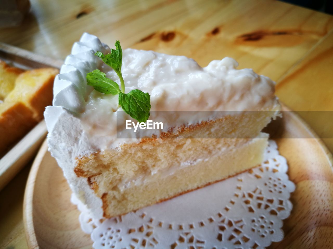 Close-up of cake slice in plate