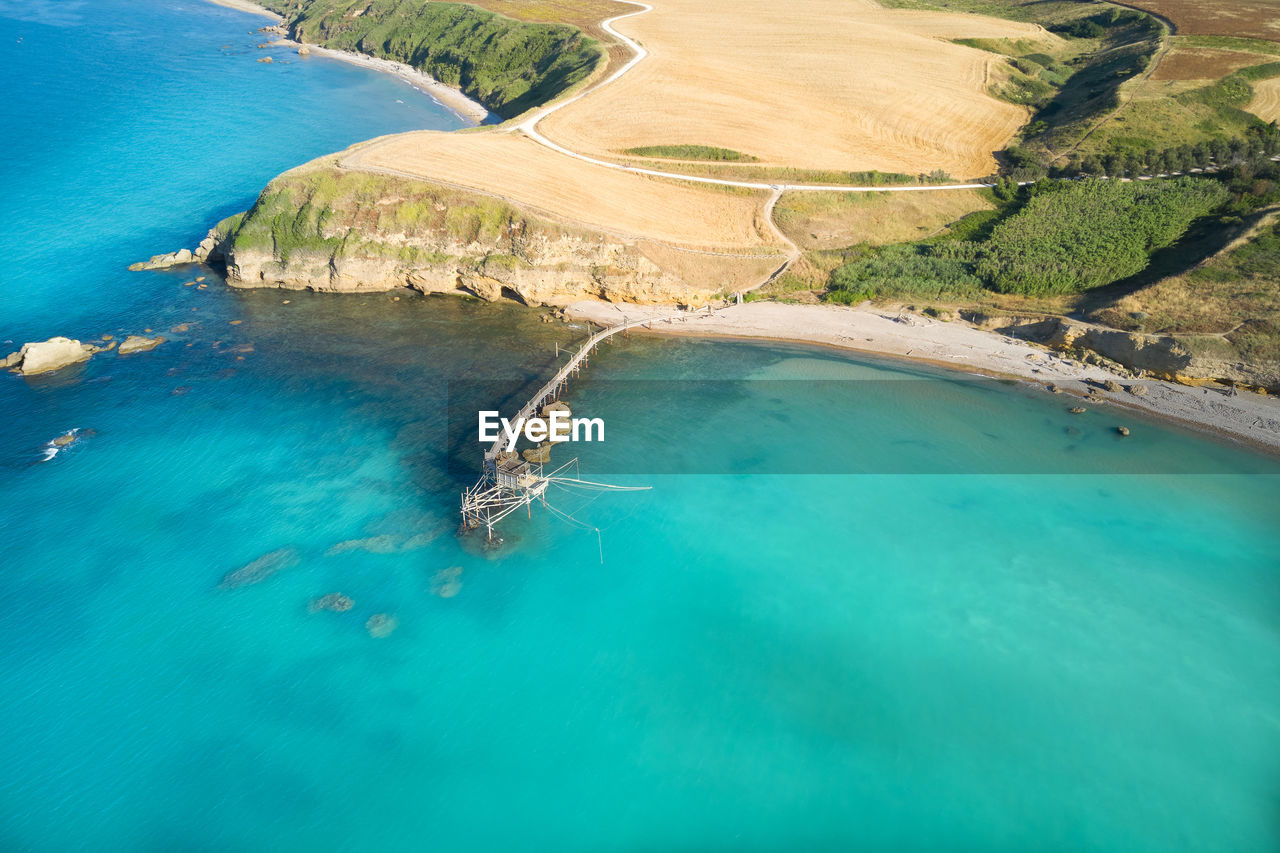 Panoramic aerial view of the overflow on the coast of punta aderci abruzzo