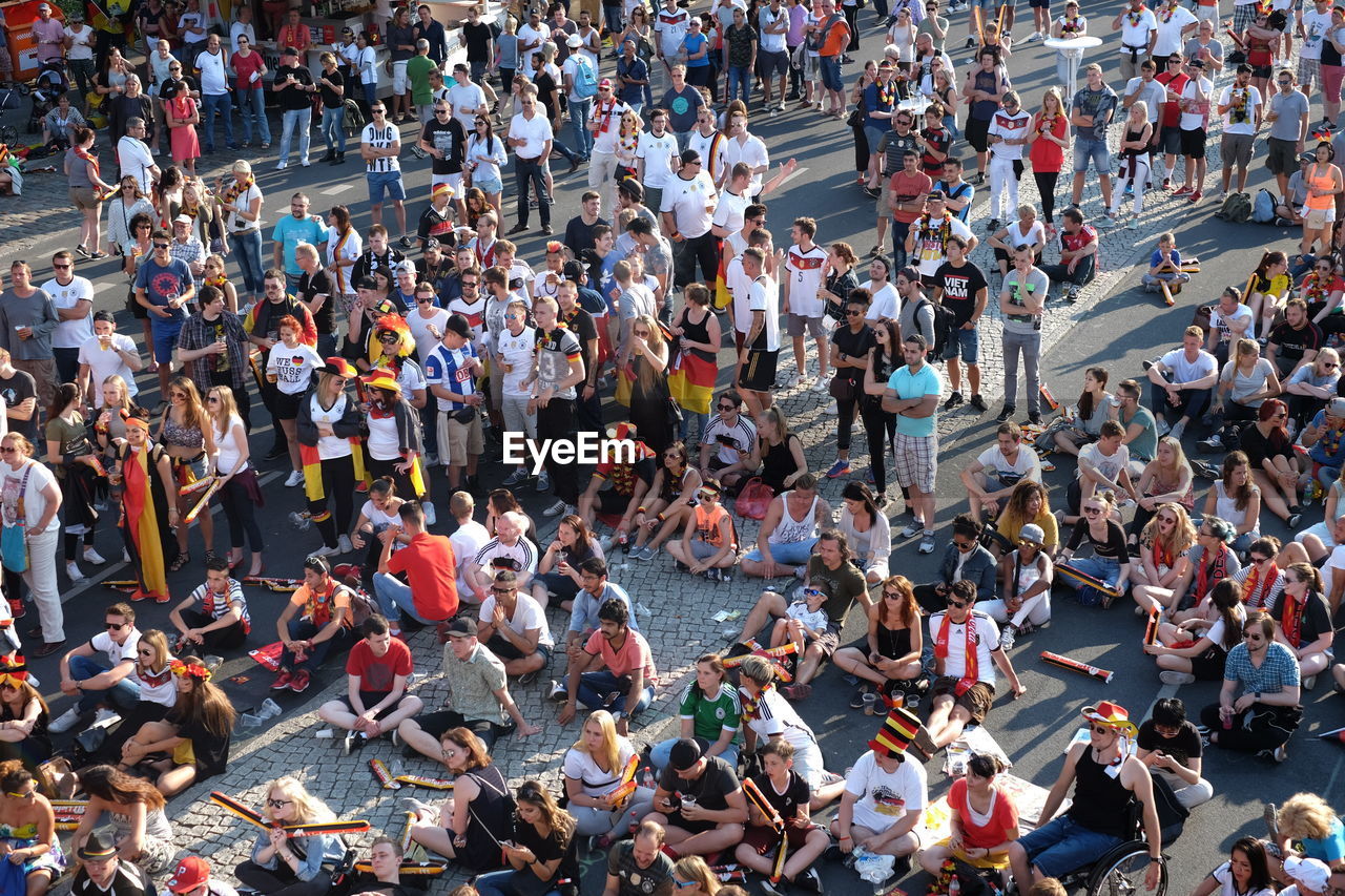 High angle view of crowd on street