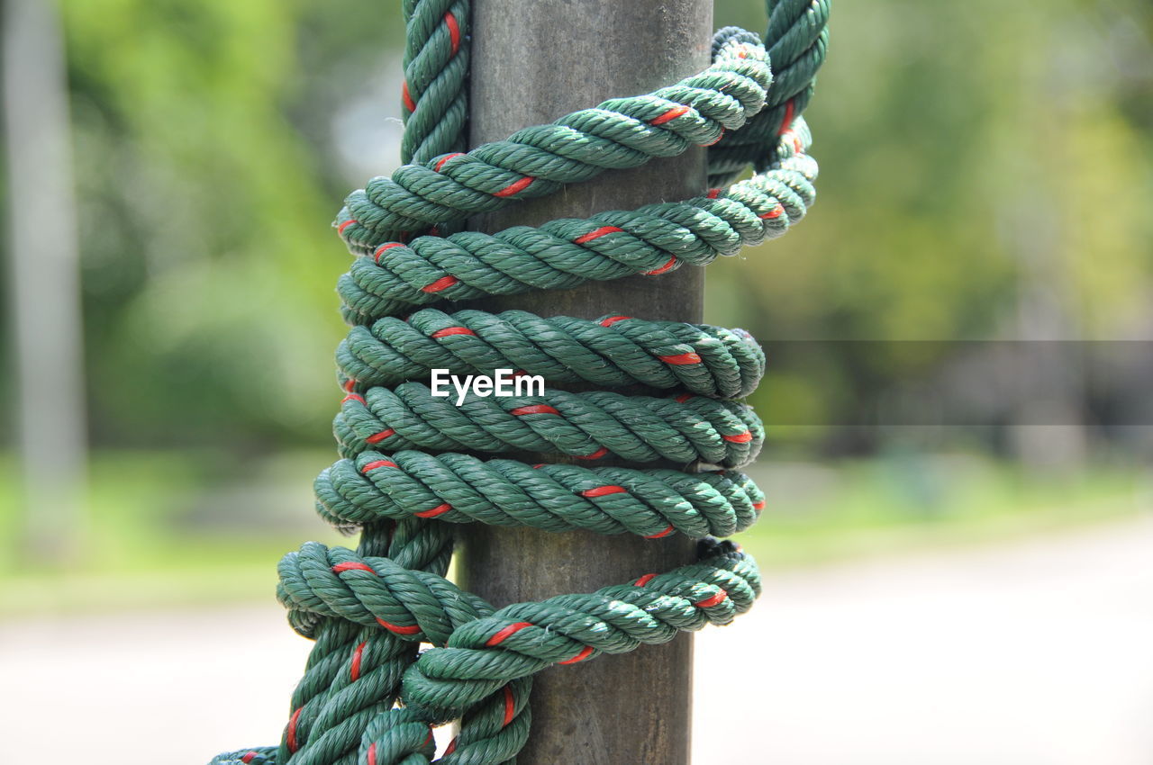 Close-up of ropes tied up 