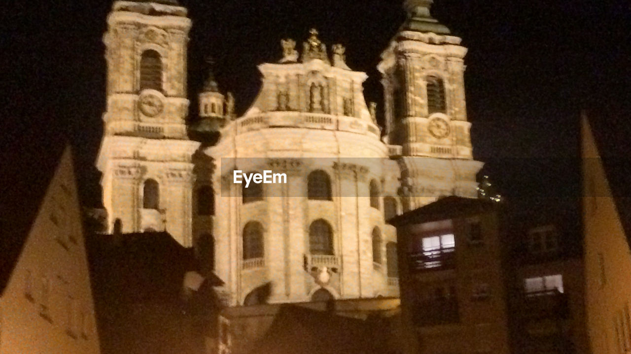 LOW ANGLE VIEW OF CHURCH AT NIGHT