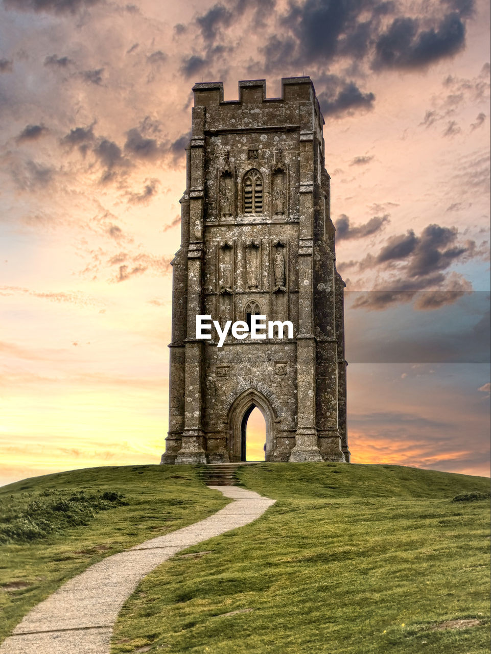 Glastonbury tor at dusk.