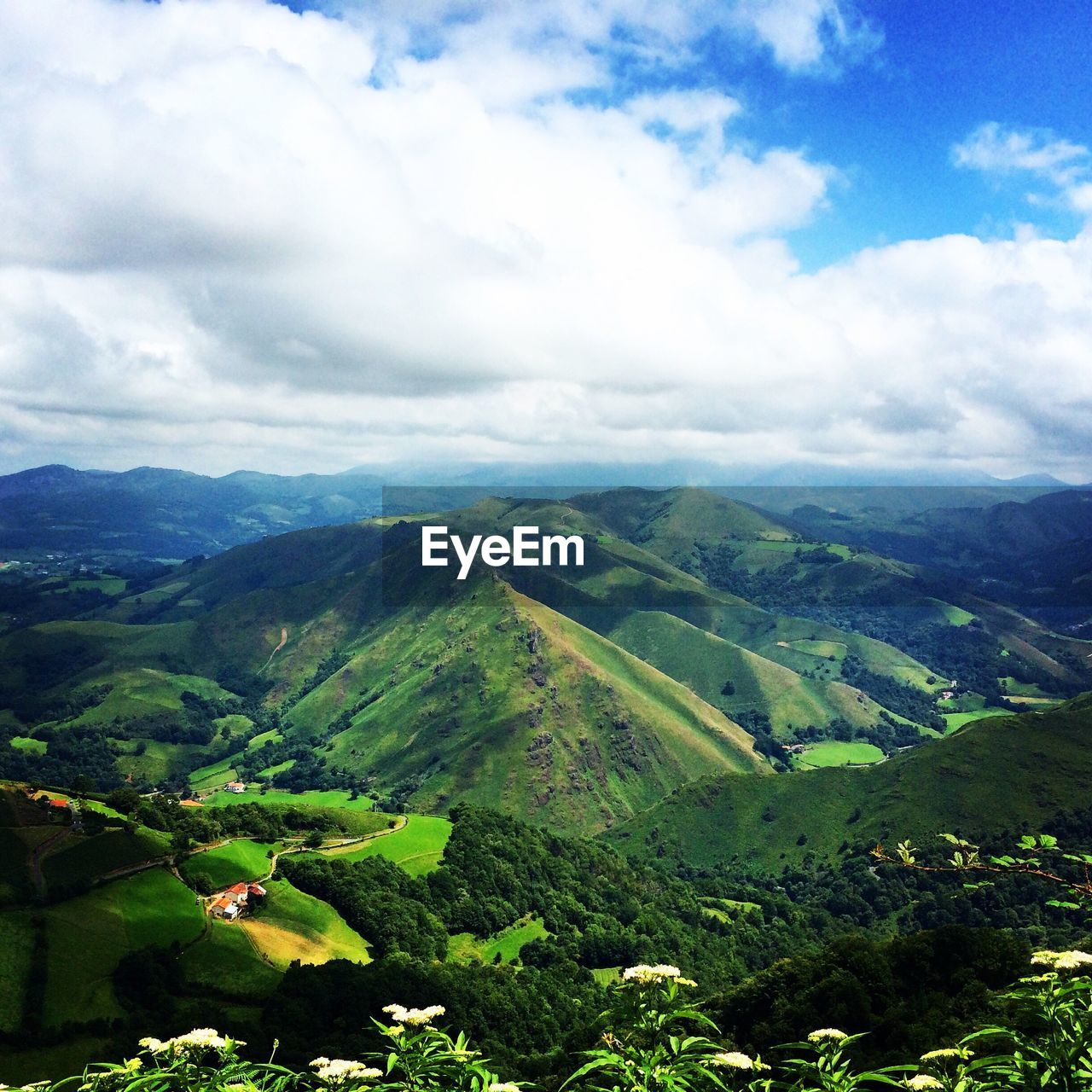 Scenic view of mountains against cloudy sky