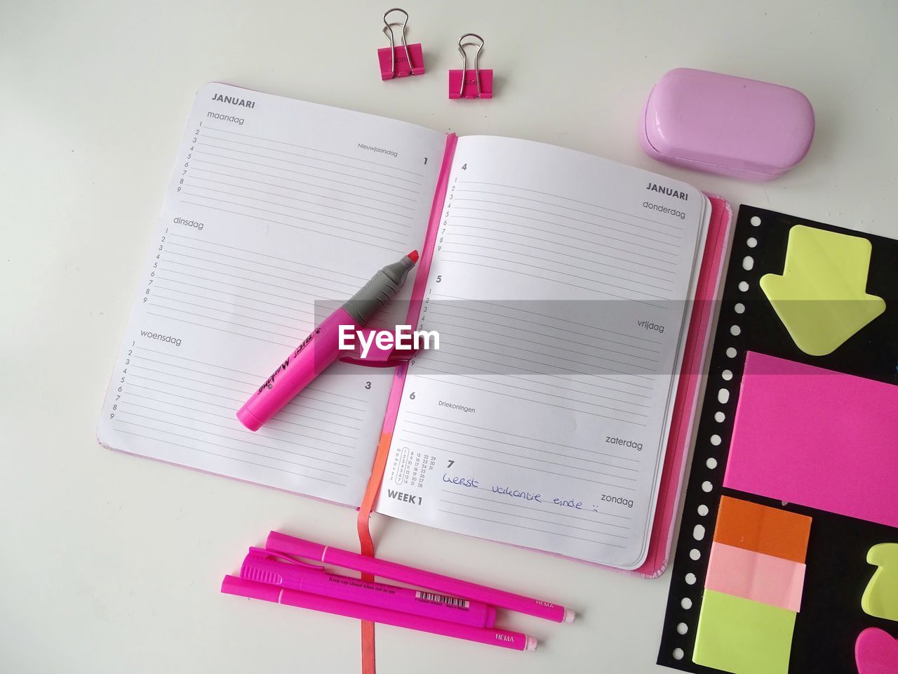 Close-up of study supplies on table