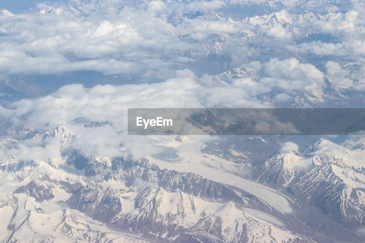 Aerial view of snowcapped mountain against sky