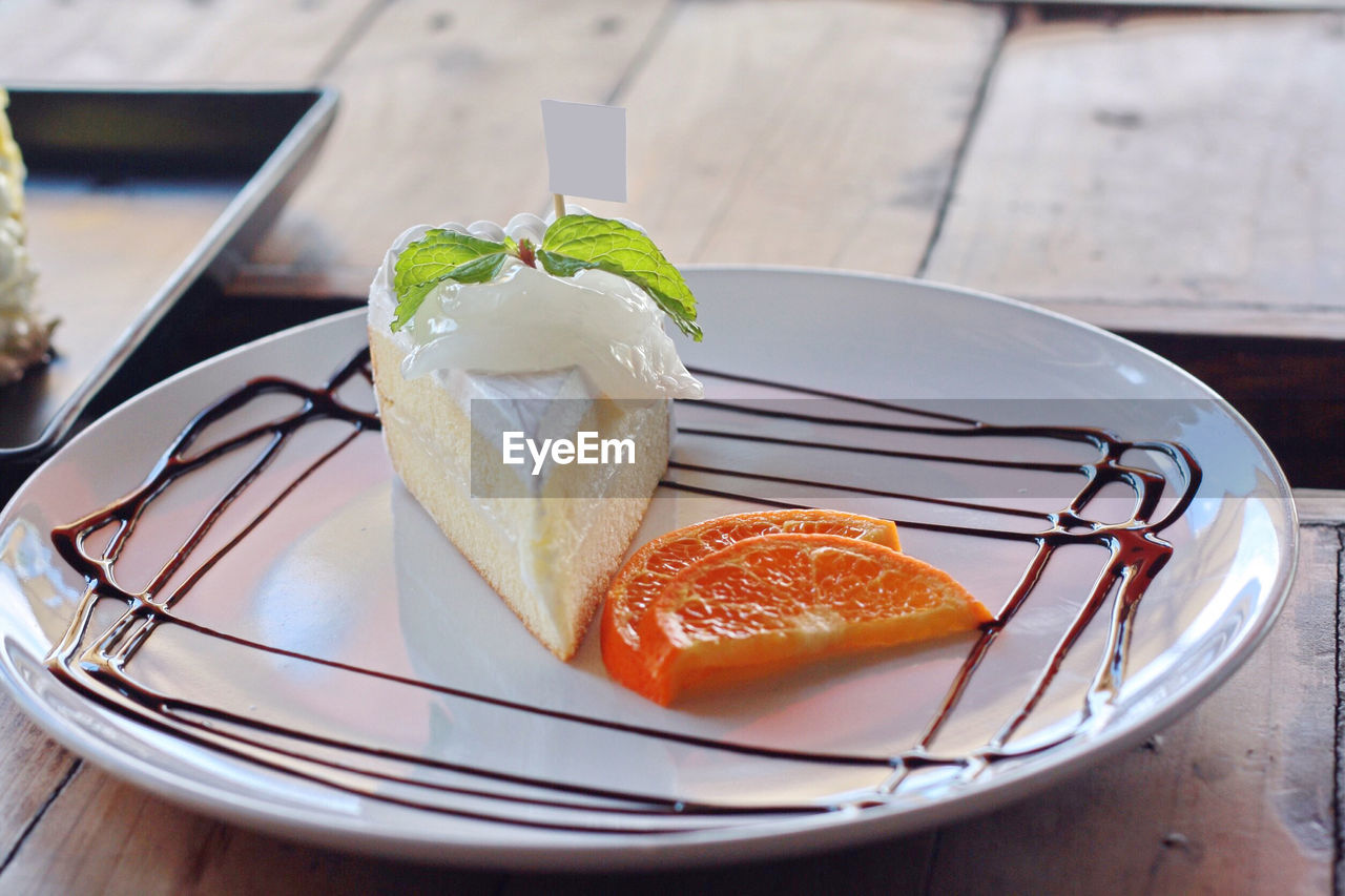 Close-up of dessert in plate on table