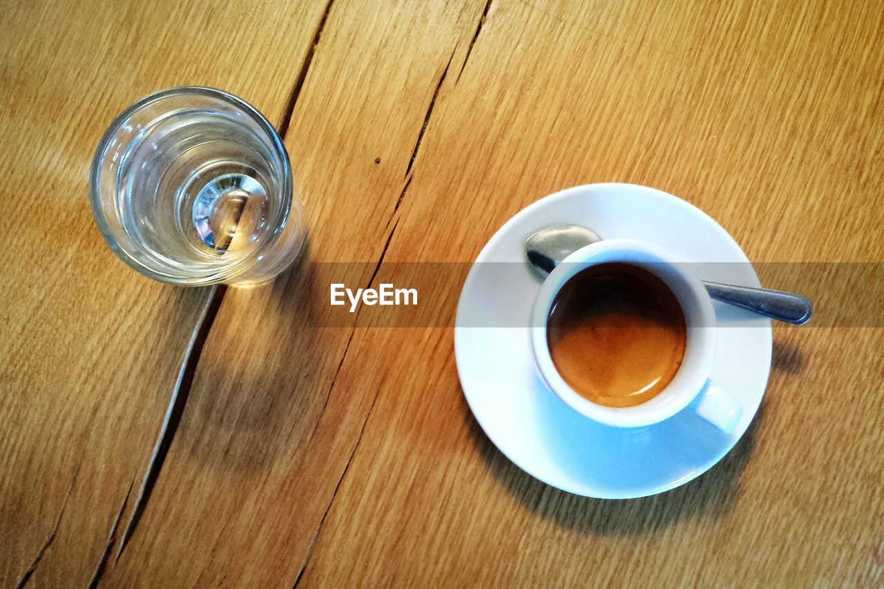 Directly above view of coffee in cup on table