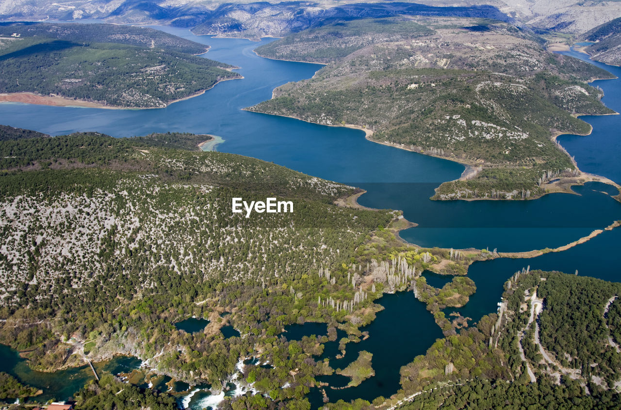 Aerial view of the confluence of krka and cikola river