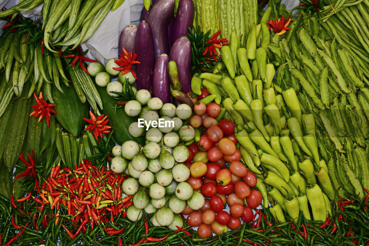 High angle view of vegetables in market