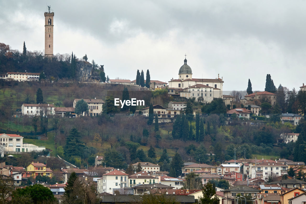 Panoramic view of the city of trissino in the province of vicenza, in northern italy