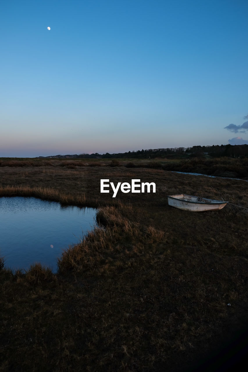 SCENIC VIEW OF LAKE AGAINST CLEAR BLUE SKY