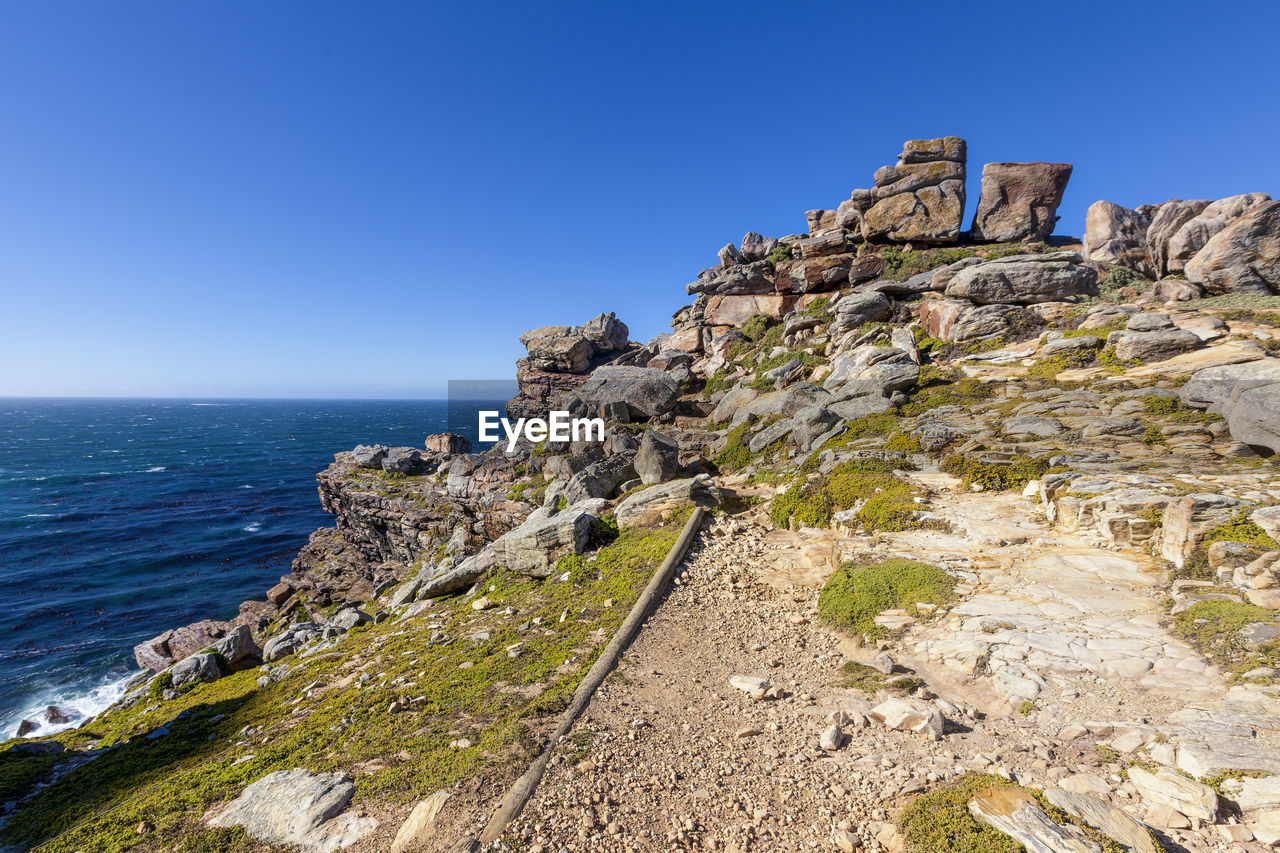 View of top of the rock at cape point with panoramic view to atlantic ocean, cape peninsula